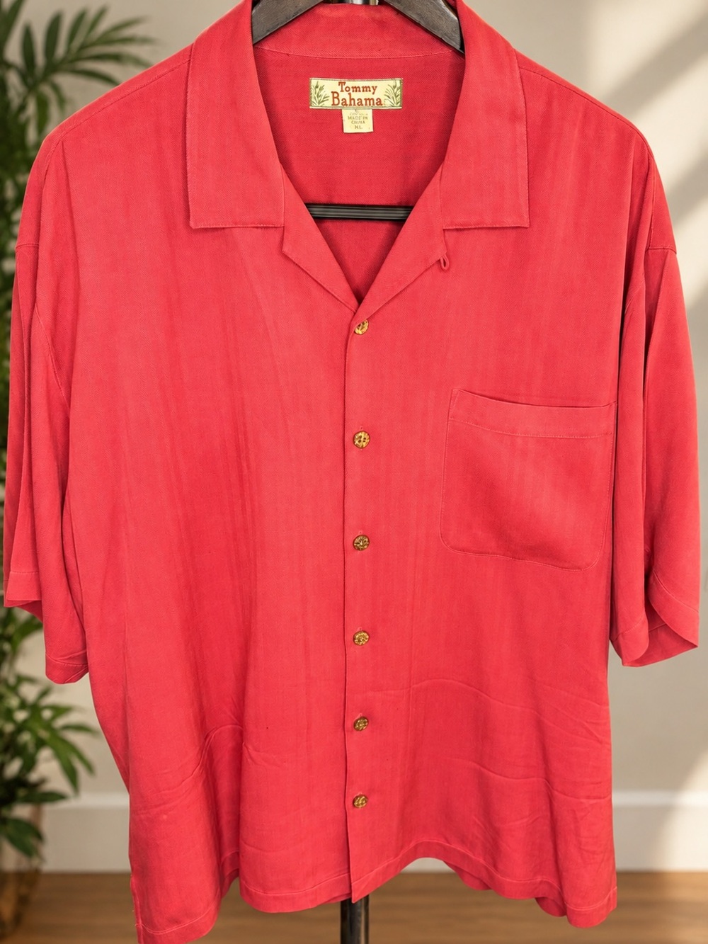 Tommy Bahama Coral-Red Short-Sleeve Camp Shirt